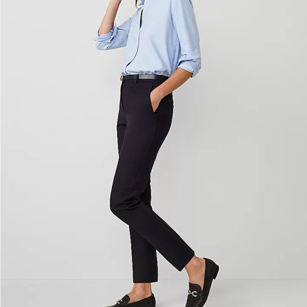 Navy Curvy Straight Leg Trousers